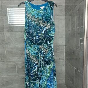 Sleeveless Blue Paisley jumpsuit with Tie Waist